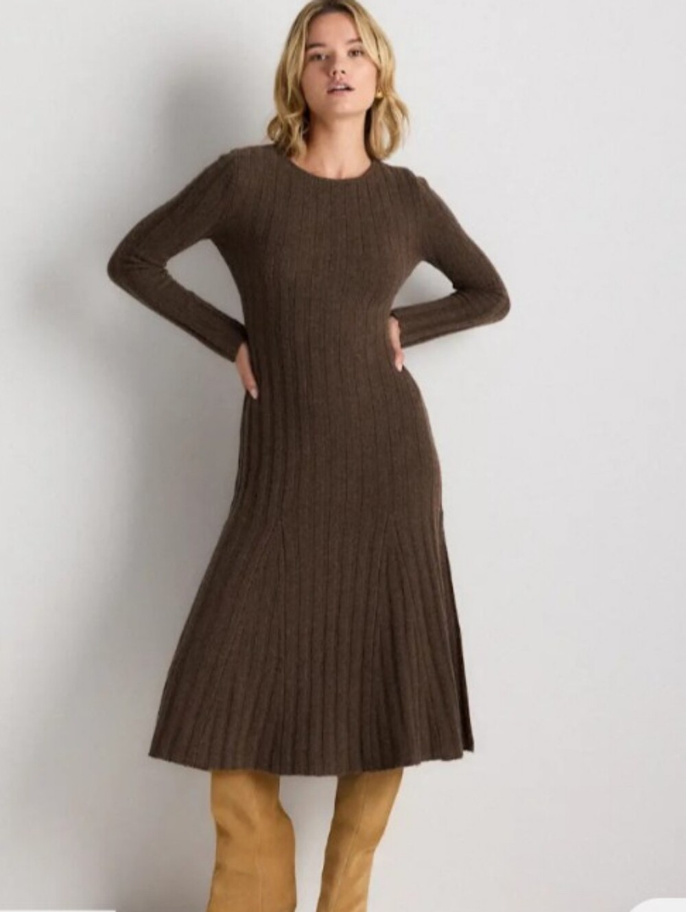 Quince Mongolian Cashmere Wide Rib Midi Dress NWT